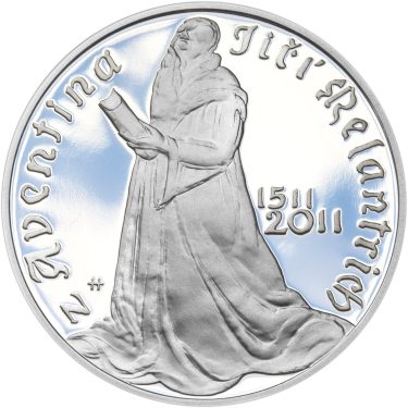 Náhled Averzní strany - Nevydané mince Jiřího Harcuby - Jiří Melantrich z Aventina 34mm stříbro Proof