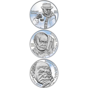 Náhled Averzní strany - BOHUMIL HRABAL – návrhy mince 200 Kč - sada 3x stříbro 1 Oz Proof
