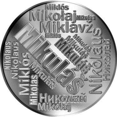 Náhled Averzní strany - Česká jména - Mikuláš - velká stříbrná medaile 1 Oz